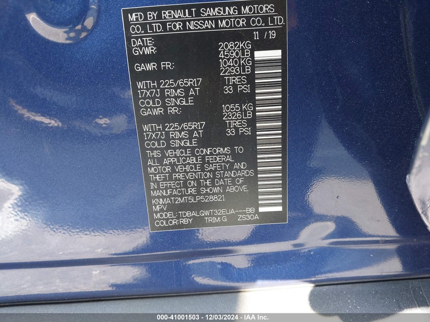 2020 NISSAN ROGUE SV FWD - KNMAT2MT5LP528821