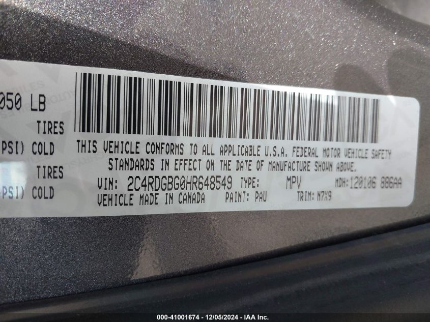 VIN 2C4RDGBG0HR648549 2017 Dodge Grand Caravan, Se... no.9