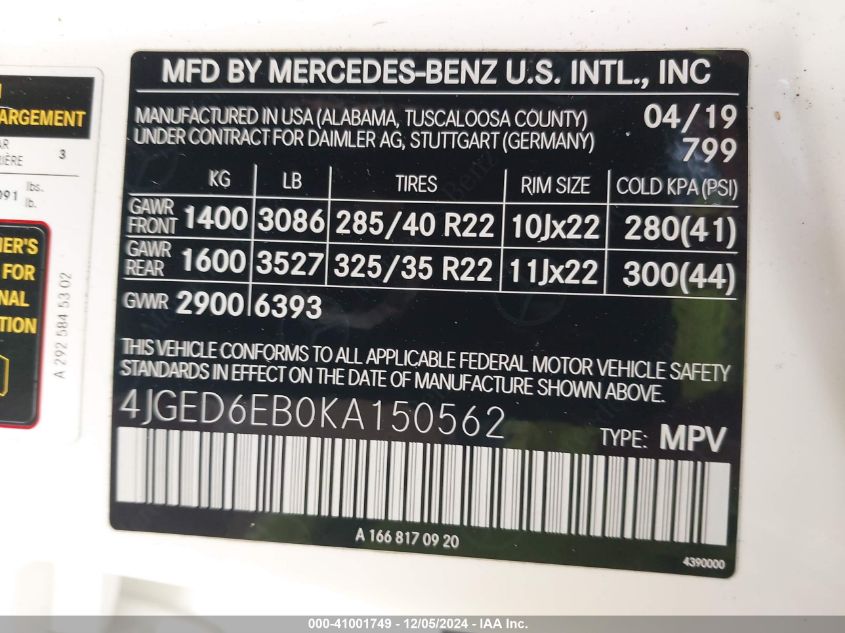 VIN 4JGED6EB0KA150562 2019 Mercedes-Benz Amg Gle 43... no.9