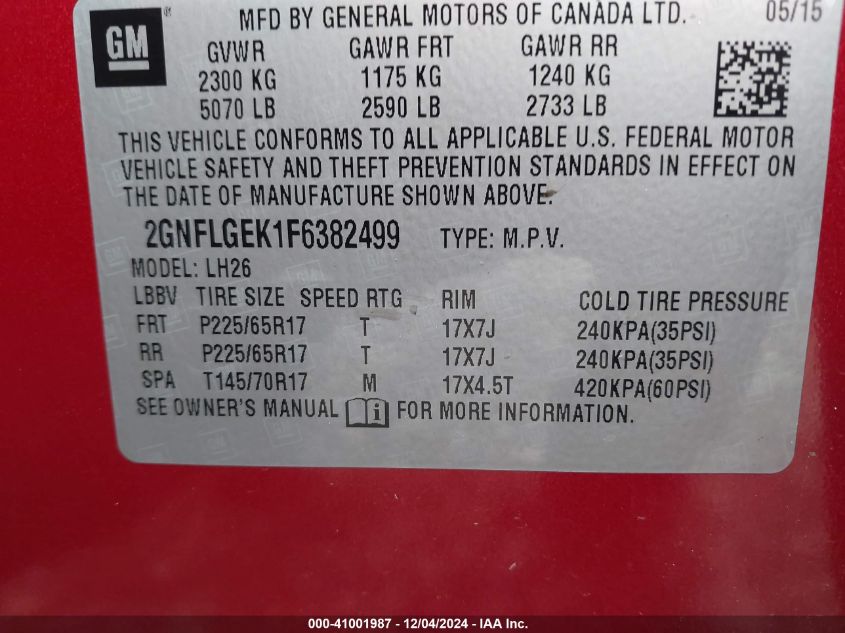 VIN 2GNFLGEK1F6382499 2015 CHEVROLET EQUINOX no.9