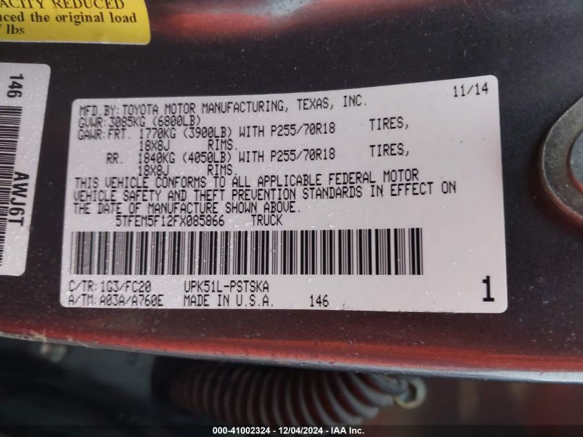 VIN 5TFEM5F12FX085866 2015 TOYOTA TUNDRA no.9