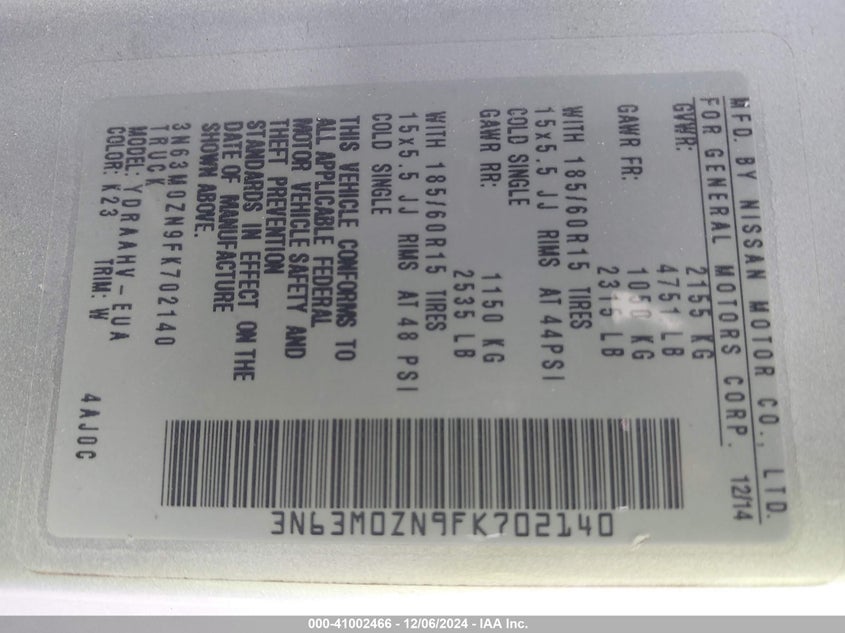 2015 CHEVROLET CITY EXPRESS 1LT - 3N63M0ZN9FK702140