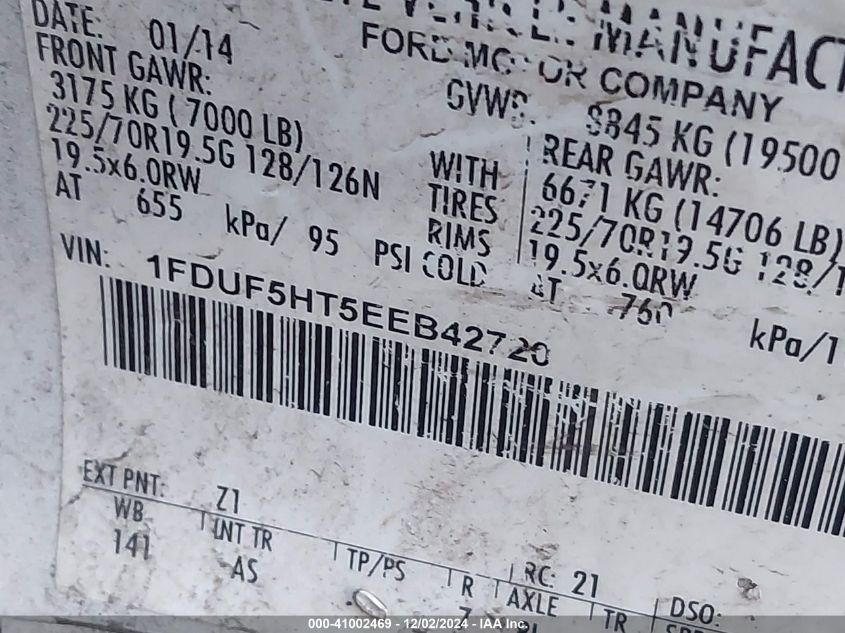 2014 Ford F-550 Chassis Xl VIN: 1FDUF5HT5EEB42720 Lot: 41002469