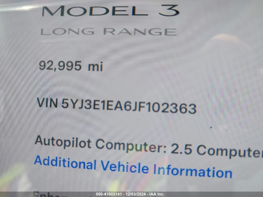 VIN 5YJ3E1EA6JF102363 2018 TESLA MODEL 3 no.15