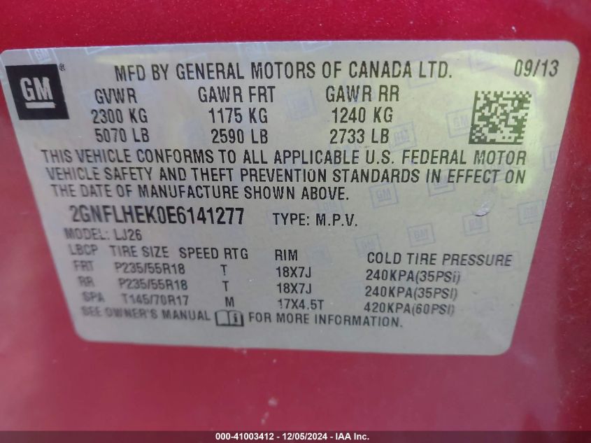 VIN 2GNFLHEK0E6141277 2014 CHEVROLET EQUINOX no.9