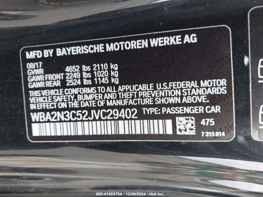 VIN WBA2N3C52JVC29402 2018 BMW 2 Series, M240I Xdrive no.9