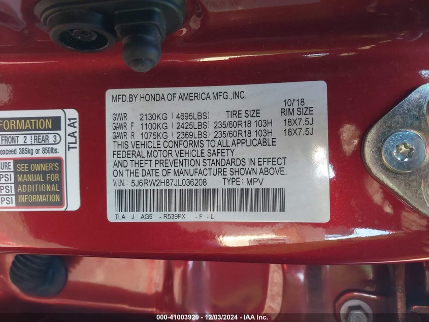 2018 HONDA CR-V EX-L/EX-L NAVI - 5J6RW2H87JL036208