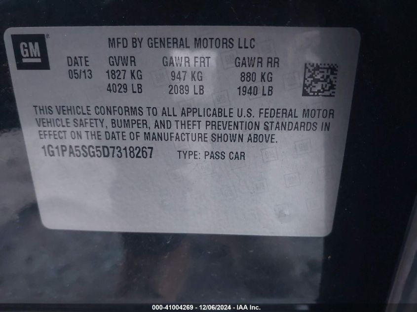 VIN 1G1PA5SG5D7318267 2013 Chevrolet Cruze, Ls Auto no.9