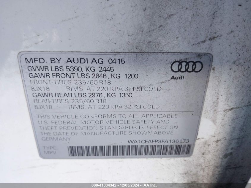 VIN WA1CFAFP3FA136173 2015 AUDI Q5 no.9