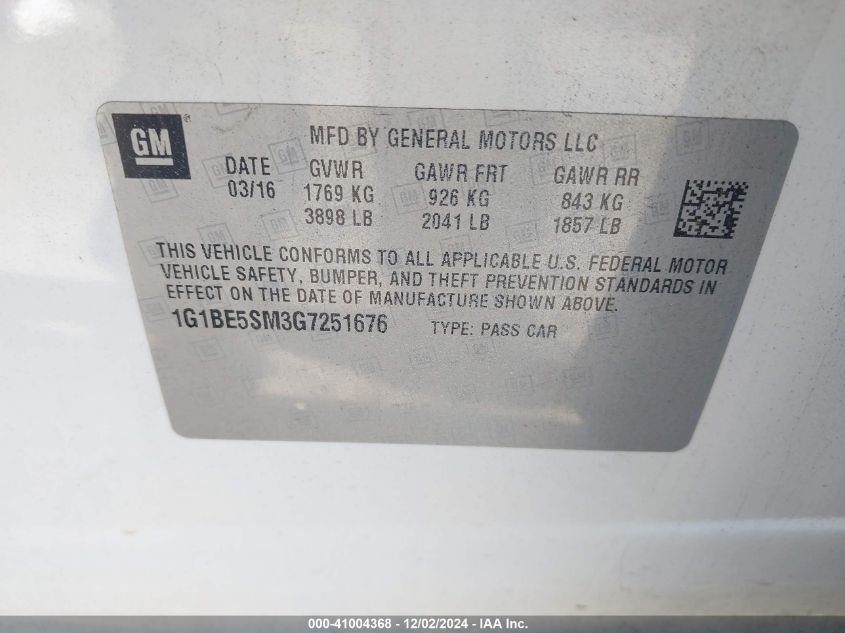 VIN 1G1BE5SM3G7251676 2016 CHEVROLET CRUZE no.9