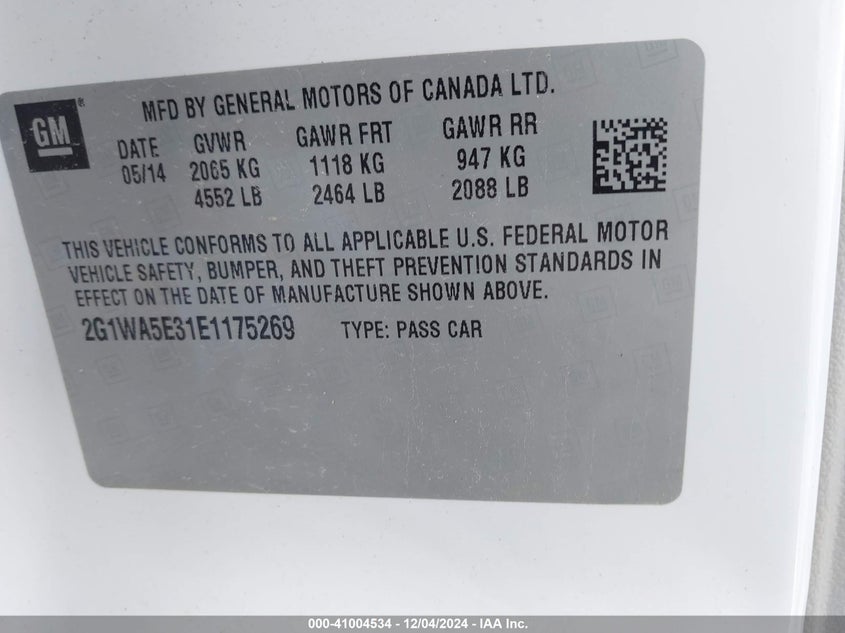 2014 CHEVROLET IMPALA LIMITED LS - 2G1WA5E31E1175269