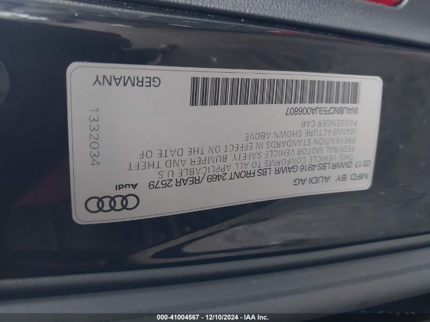 VIN WAUBNCF59JA006807 2018 Audi A5, 2.0T Premium no.9