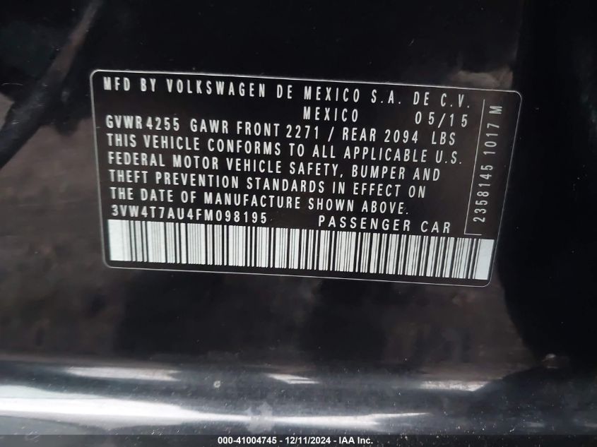 2015 VOLKSWAGEN GTI VIN: 3VW4T7AU4FM098195