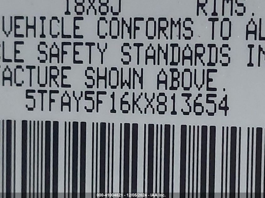 VIN 5TFAY5F16KX813654 2019 TOYOTA TUNDRA no.9