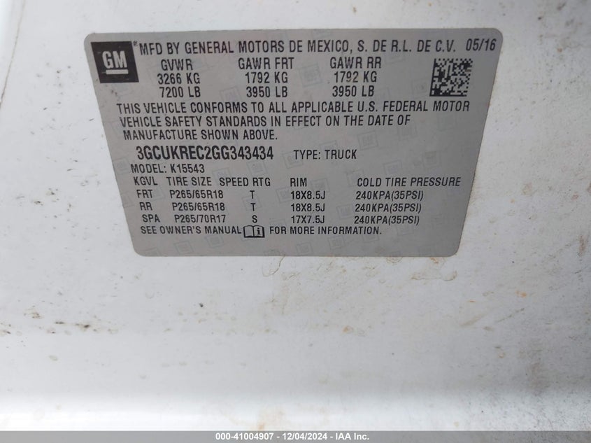 2016 CHEVROLET SILVERADO 1500 2LT - 3GCUKREC2GG343434