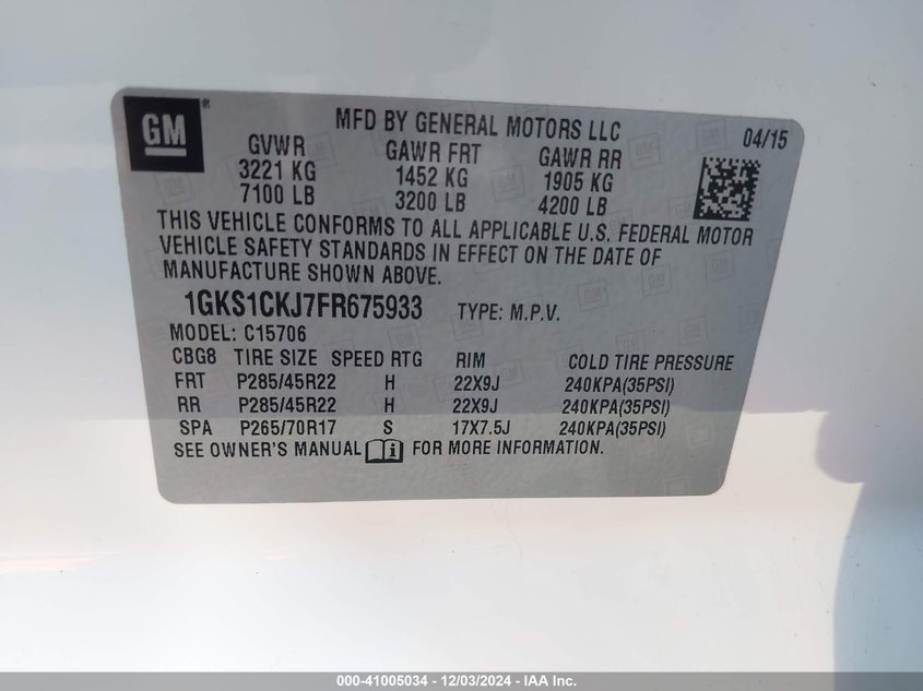 2015 GMC YUKON DENALI - 1GKS1CKJ7FR675933