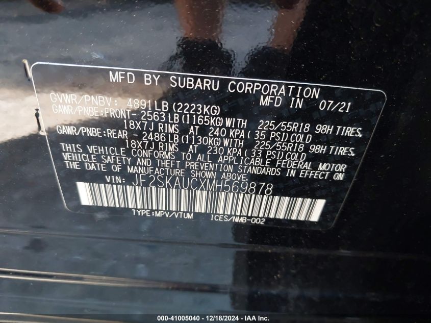 VIN JF2SKAUCXMH569878 2021 Subaru Forester, Limited no.9