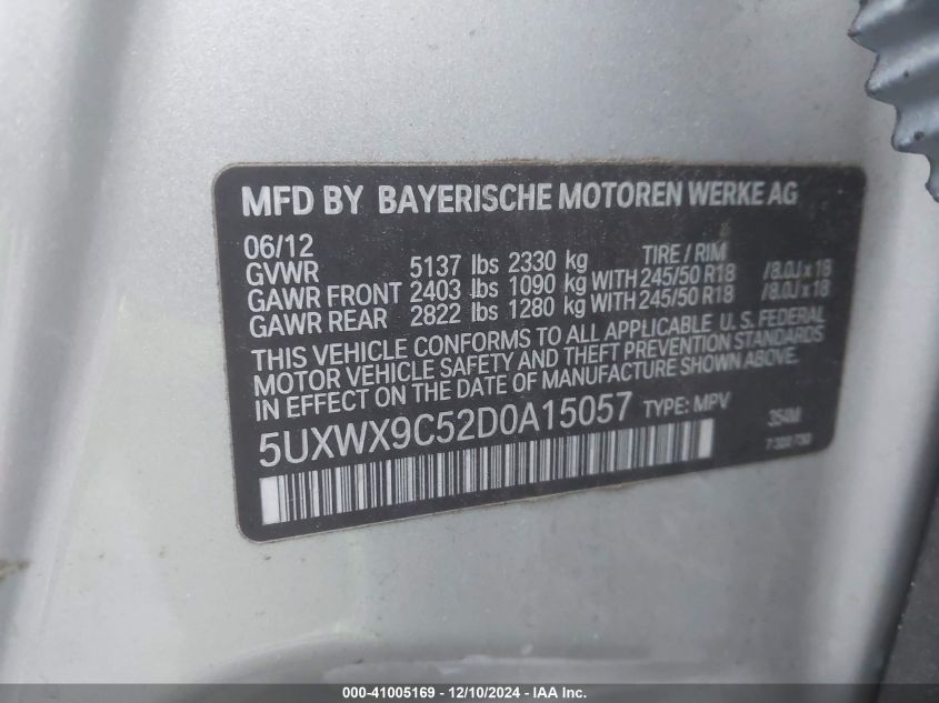 VIN 5UXWX9C52D0A15057 2013 BMW X3, Xdrive28I no.9