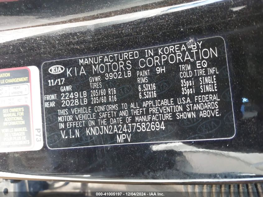 VIN KNDJN2A24J7582694 2018 KIA Soul no.9