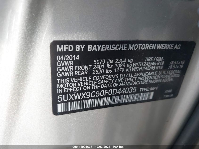 VIN 5UXWX9C50F0D44035 2015 BMW X3, Xdrive28I no.9