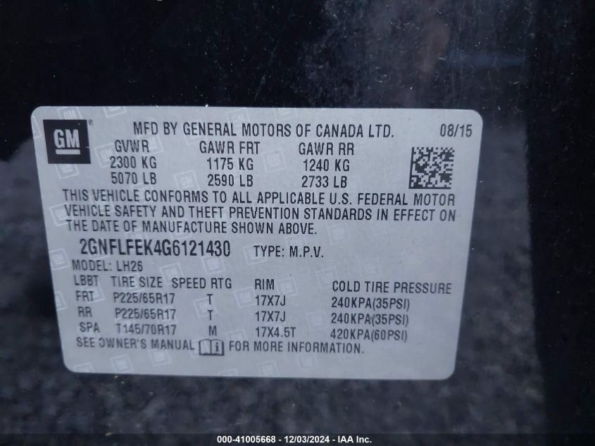 VIN 2GNFLFEK4G6121430 2016 Chevrolet Equinox, LT no.9