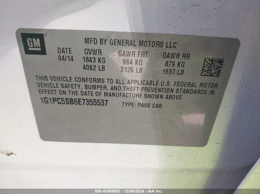 VIN 1G1PC5SB6E7355537 2014 Chevrolet Cruze, 1Lt Auto no.9