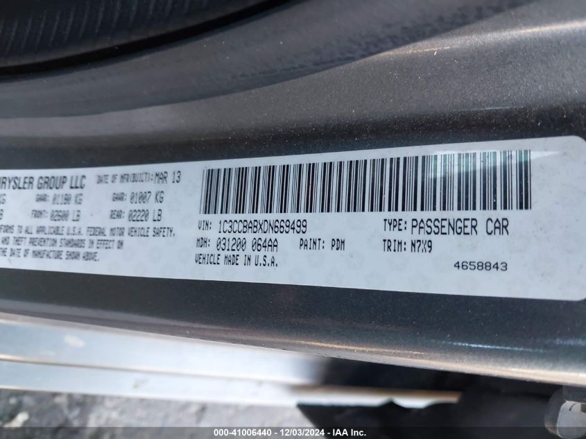 VIN 1C3CCBABXDN669499 2013 Chrysler 200, LX no.9