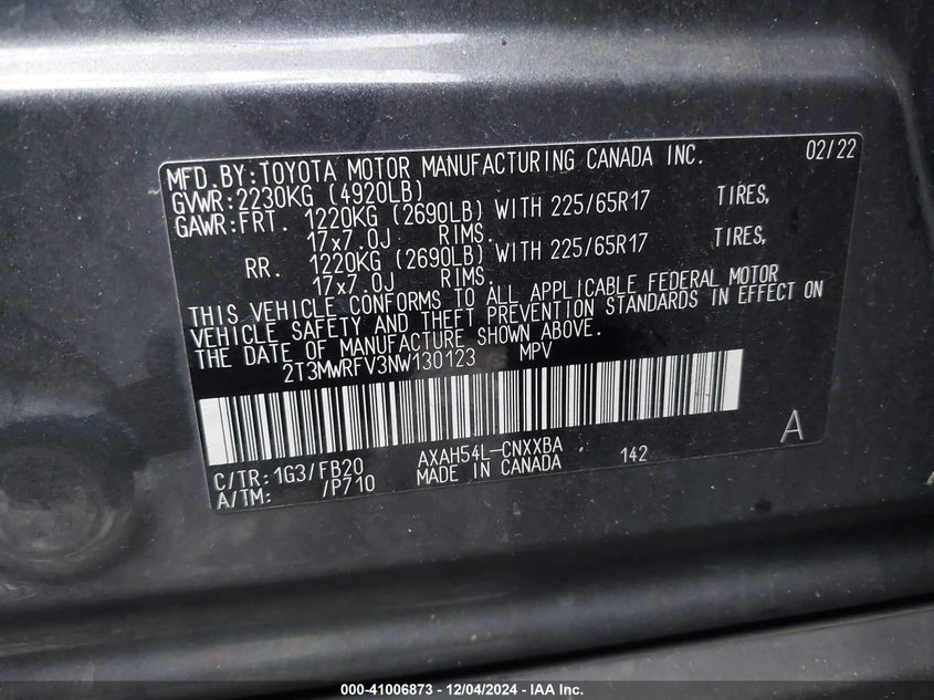 2022 TOYOTA RAV4 HYBRID LE - 2T3MWRFV3NW130123