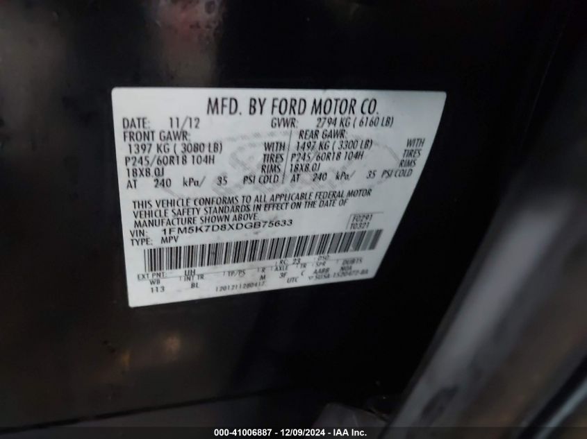 VIN 1FM5K7D8XDGB75633 2013 FORD EXPLORER no.9