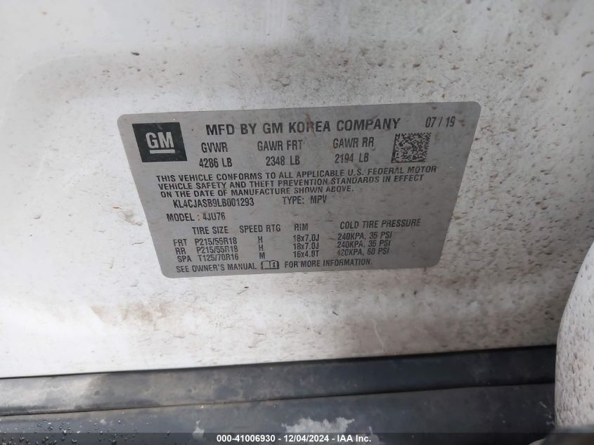 VIN KL4CJASB9LB001293 2020 Buick Encore, Fwd Preferred no.9