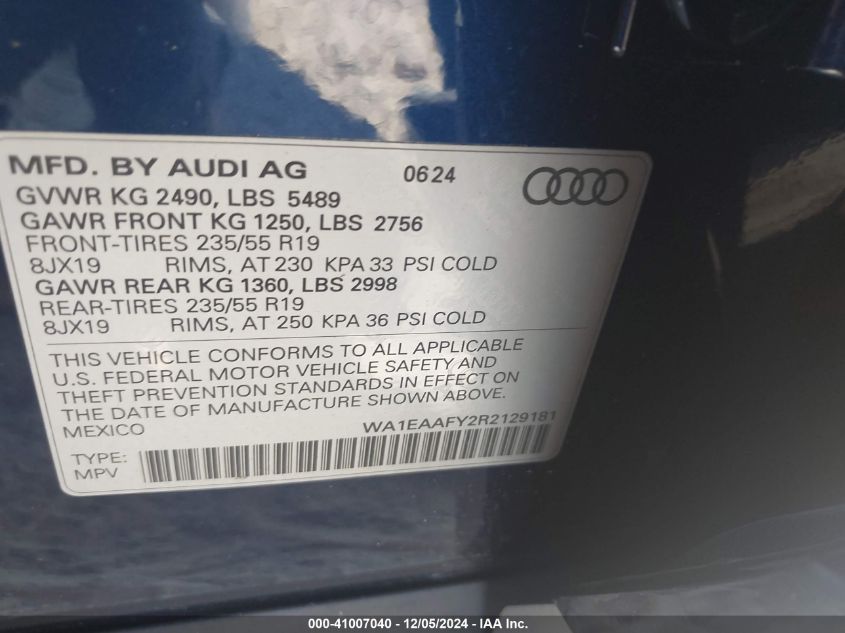 VIN WA1EAAFY2R2129181 2024 Audi Q5, Premium Plus 45... no.9