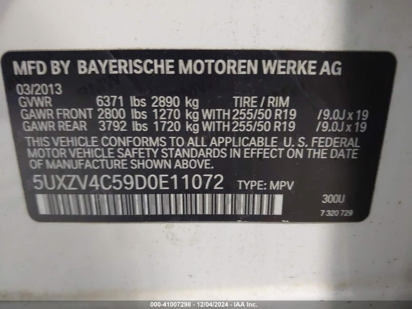 VIN 5UXZV4C59D0E11072 2013 BMW X5, Xdrive35I/Xdrive... no.9