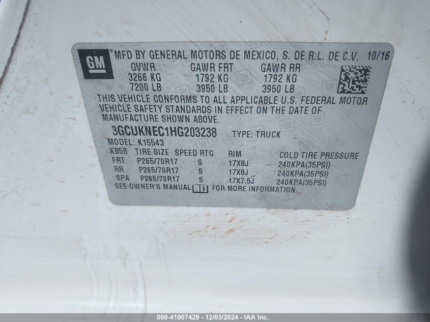 2017 CHEVROLET SILVERADO 1500 LS - 3GCUKNEC1HG203238