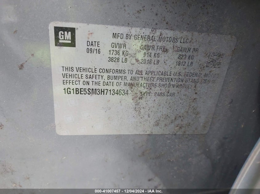 2017 CHEVROLET CRUZE LT AUTO - 1G1BE5SM3H7134634