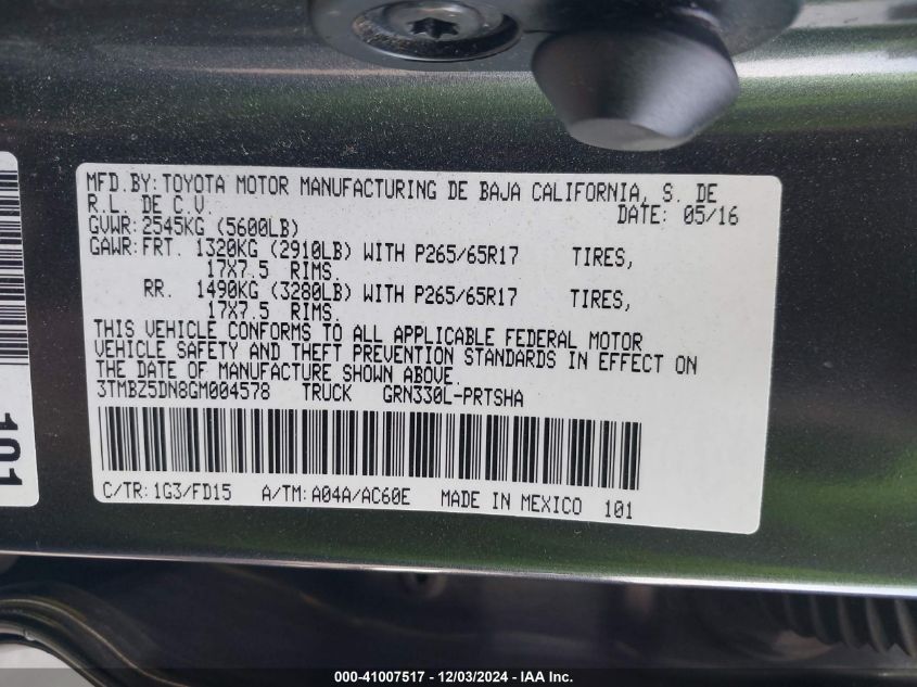 VIN 3TMBZ5DN8GM004578 2016 TOYOTA TACOMA no.9