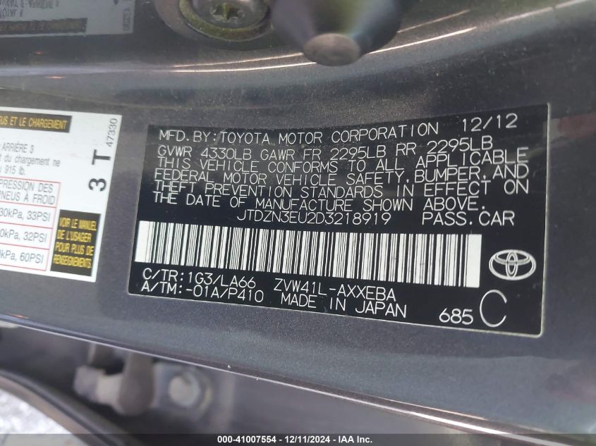 VIN JTDZN3EU2D3218919 2013 TOYOTA PRIUS V no.9