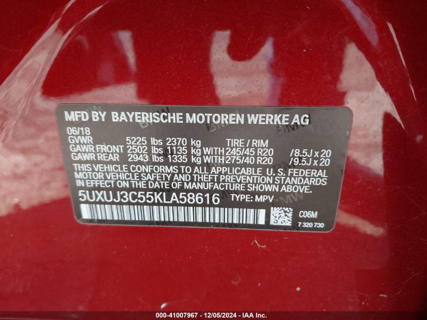 VIN 5UXUJ3C55KLA58616 2019 BMW X4, Xdrive30I no.9