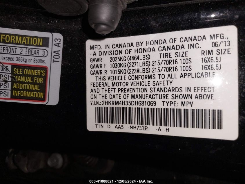 VIN 2HKRM4H35DH681069 2013 Honda CR-V, LX no.9