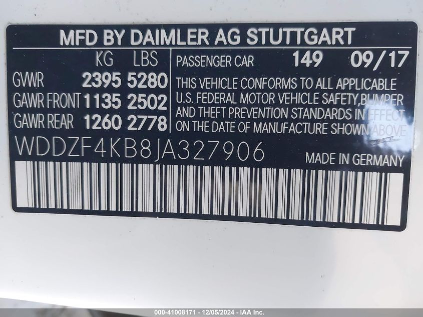 VIN WDDZF4KB8JA327906 2018 MERCEDES-BENZ E 300 no.9