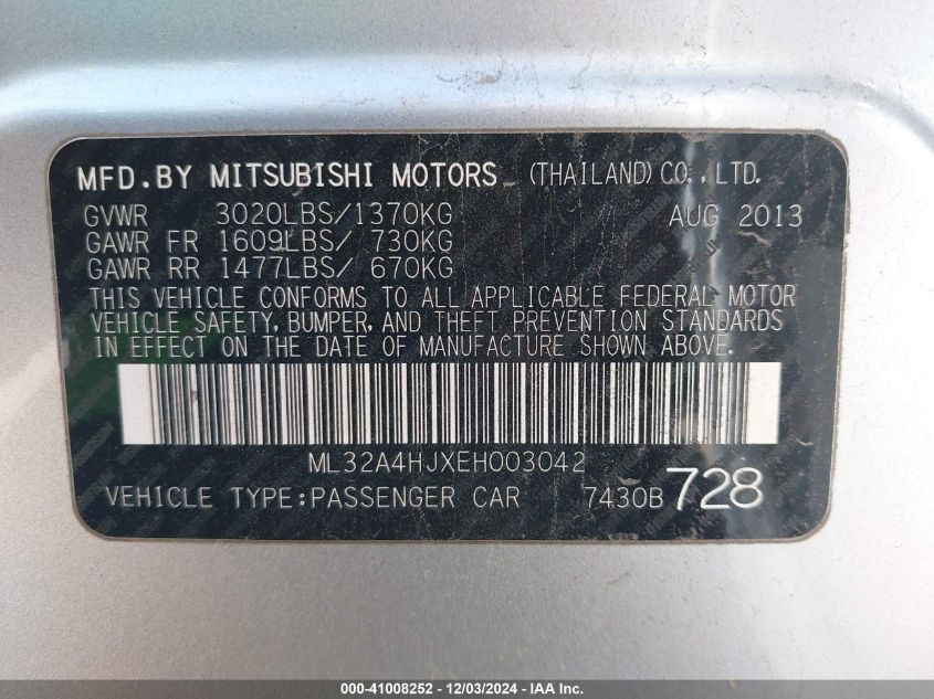 VIN ML32A4HJXEH003042 2014 MITSUBISHI MIRAGE no.9