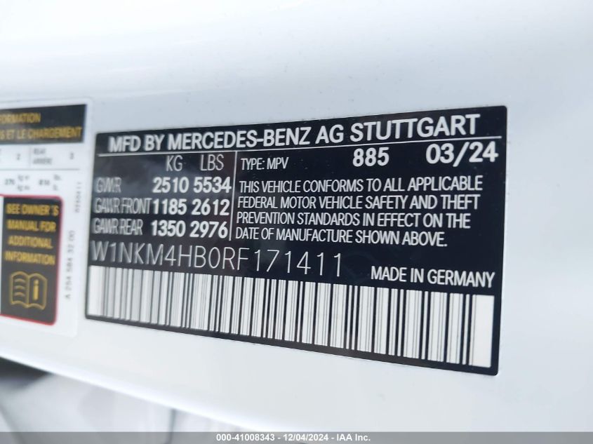 2024 Mercedes-Benz Glc 300 4Matic Suv VIN: W1NKM4HB0RF171411 Lot: 41008343