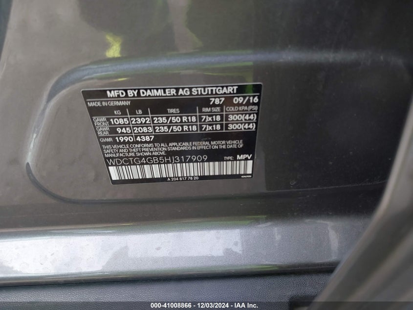 2017 MERCEDES-BENZ GLA 250 4MATIC - WDCTG4GB5HJ317909