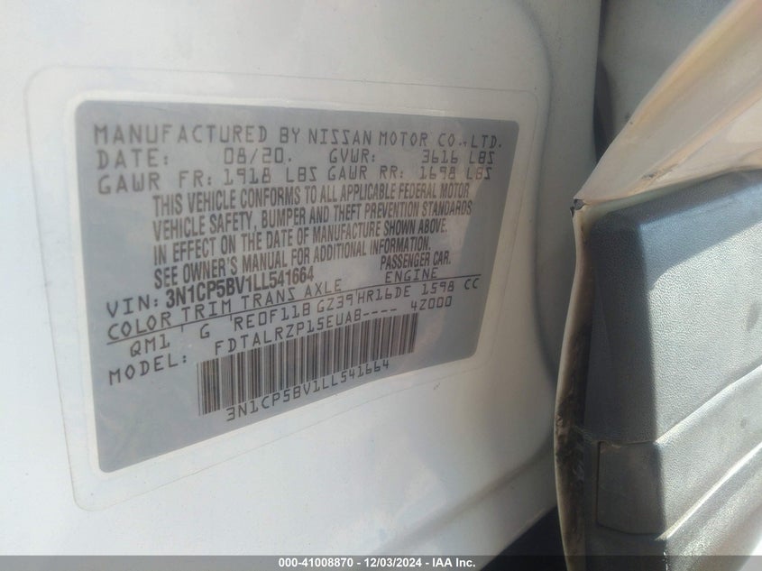 2020 NISSAN KICKS S XTRONIC CVT - 3N1CP5BV1LL541664