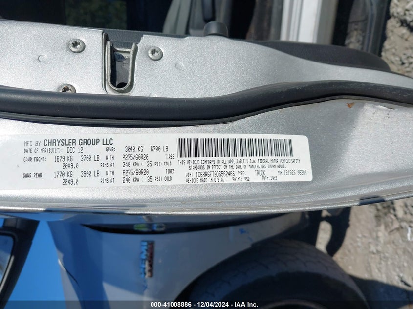 2013 RAM 1500 VIN: 1C6RR6FT0DS562466