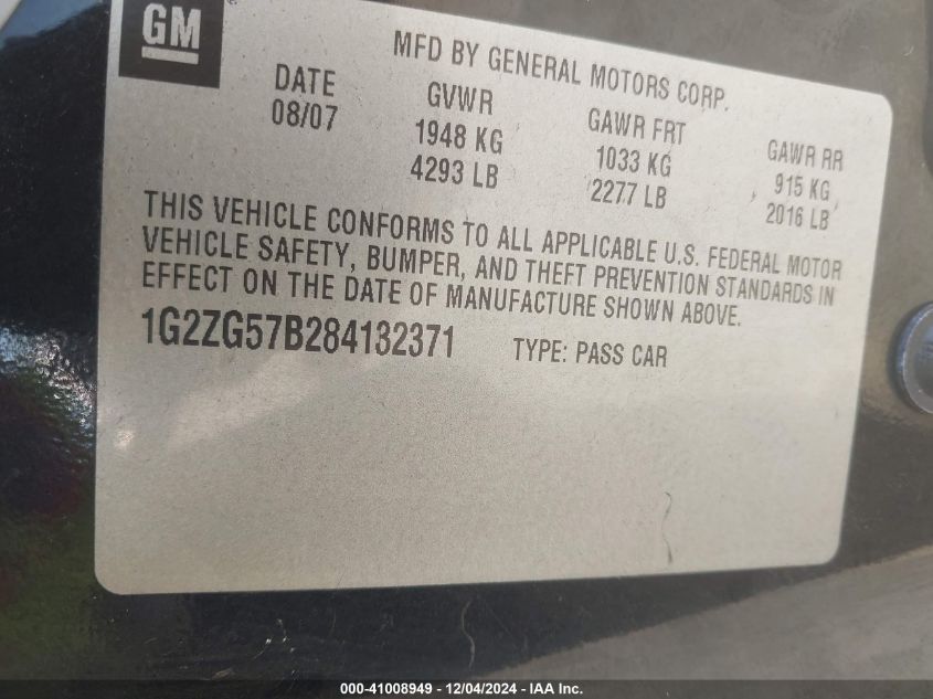 2008 PONTIAC G6 VIN: 1G2ZG57B284132371