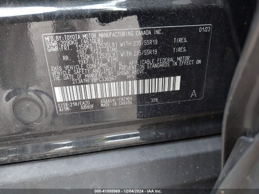 VIN 2T3A1RFV8PC336947 2023 Toyota RAV4, Xle Premium no.9