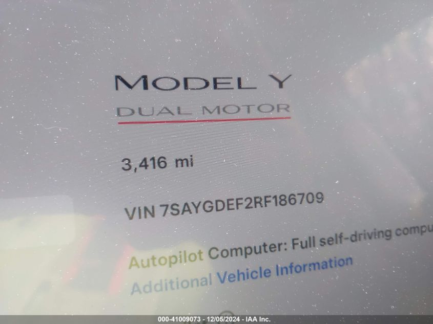 VIN 7SAYGDEF2RF186709 2024 Tesla Model Y, Performan... no.14