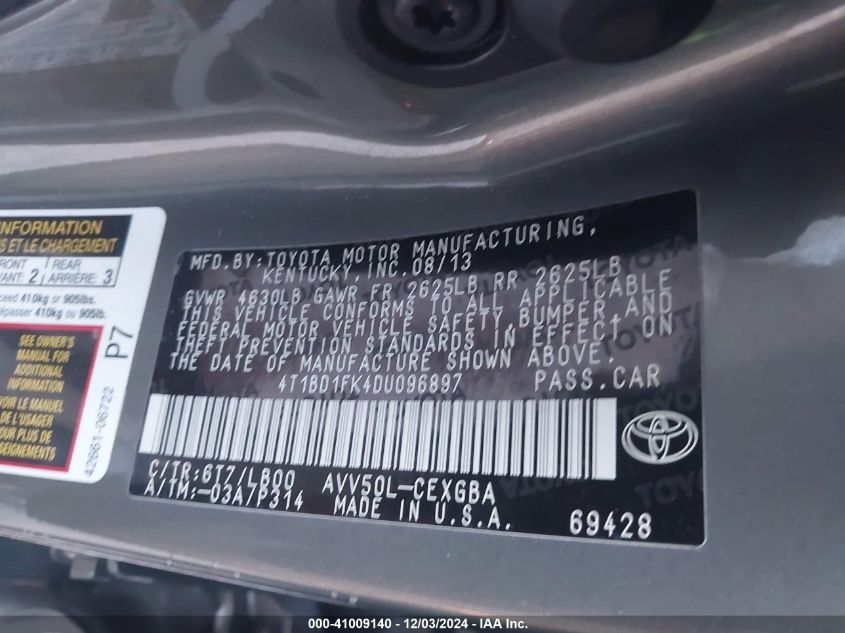 VIN 4T1BD1FK4DU096897 2013 Toyota Camry, Hybrid Xle no.9