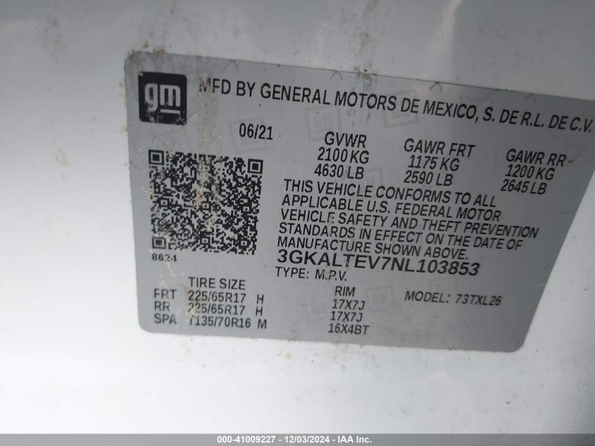 VIN 3GKALTEV7NL103853 2022 GMC Terrain, Awd Sle no.9