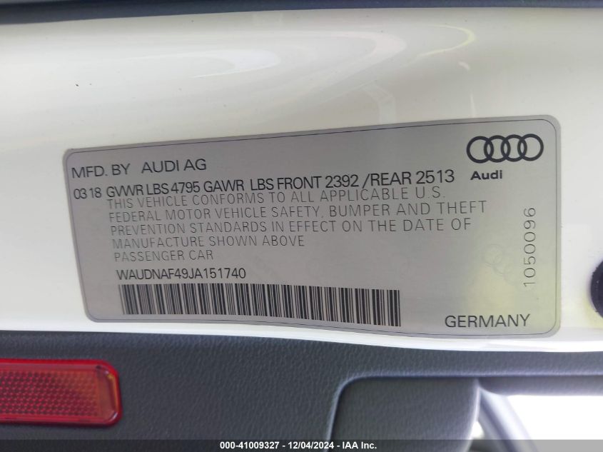 VIN WAUDNAF49JA151740 2018 Audi A4, 2.0T Premium/2.... no.9